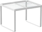 Kitchen Cabinet Storage Shelf Stackable Wire Spice Rack Organizer Heavy Duty Space Saver for Bathroom Bedroom Closet Laundry Room Office Countertop - White, Pack 1