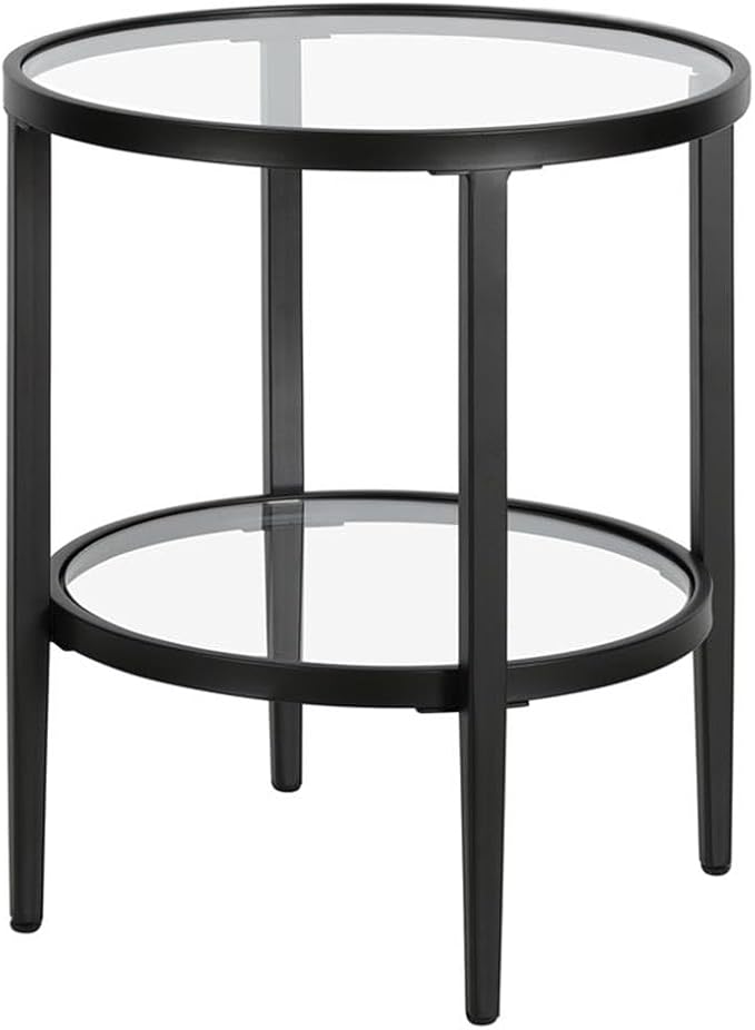 Henn&Hart 20" Wide Round Side Table with Glass Shelf in Blackened Bronze, Table for Living Room, Bedroom