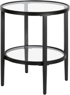 Henn&Hart 20" Wide Round Side Table with Glass Shelf in Blackened Bronze, Table for Living Room, Bedroom
