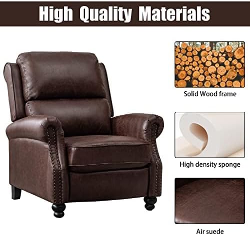 CANMOV Pushback Recliner Chair Faux Leather Armchair Push Back Recliner with Rivet Decoration Single Sofa Accent Chair for Living Room, Reddish Brown