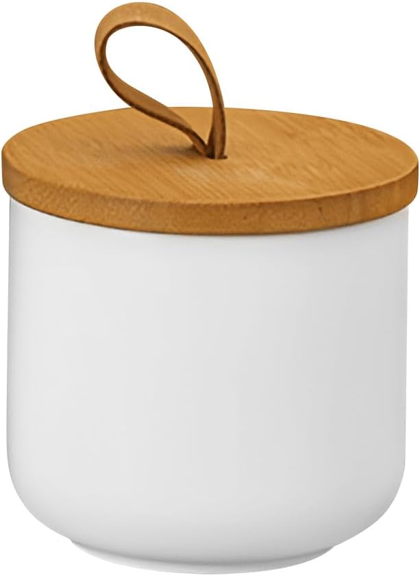 Ceramic Storage Jars, Modern Elegant Highly Polished Airtight Gorgeous Storage Canisters with Wooden Lid Small Food Stroage Jar for Kitchen Spice Tea Vanilla Sugar Coffee Beans (White trumpet)