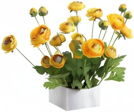 Artificial Silk Flowers Persian Buttercup Heavy Color Ranunculus Flower 5 Pcs,Suitable for core Decoration,Wedding Floral Creation,Flower Arrangement DIY Project,Interior Decor（Yellow）