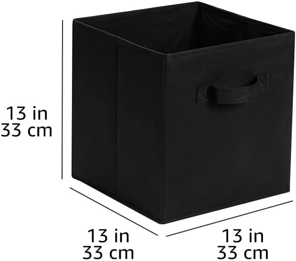 Amazon Basics Collapsible Fabric Storage Cube Bins Organizer with Handles, Sturdy, Black, 13-x-13-x-13-inch, Pack of 6