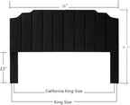 24KF Black Velvet Tufted King Upholstered Headboard, Modern Vertical Channel Design California King Headboard with Stepped Silhouette Top Edge,Black