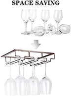 Wine Glass Rack - Under Cabinet Stemware Wine Glass Holder Glasses Storage Hanger Metal Organizer for Bar Kitchen Brown
