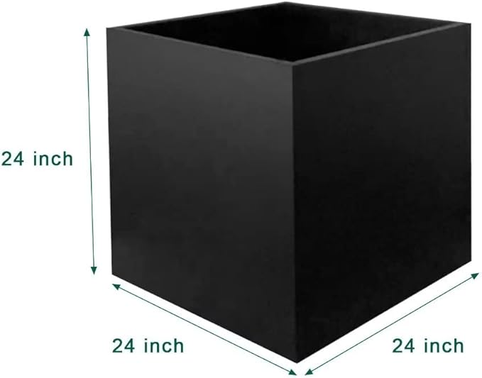 Galvanized Steel Planter Box Black Metal Planter Large Square Indoor Outdoor Planters Cube Steel Heavy Duty Flower Pot 24Inch Powder Coating Modern Commercial Residential for Patio, Deck, Yard, Garden