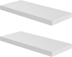 Floating Shelf, Set of 2 Wall Shelf, 24 in W x 12.75 in D x 2 in H Wooden Floating Wall Shelf with Invisible Brackets for Living Room/Bedroom/Bathroom/Kitchen Storage and Decor, White