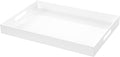 White Rectangular 14x20 Inches Acrylic Ottoman Tray Decorative Serving Tray with Cutout Handles Organizer Tray on Coffee Table Countertop Big Breakfast Bed Tray Living Room Appetizer Serving Food
