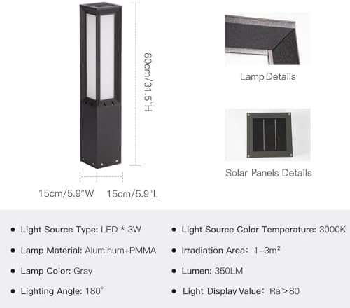 Solar Pathway Lights Outdoor, 32 Inch Modern Landscape Bollard Lighting Solar Powered Path Light, IP65 Waterproof 3000K LED Garden Luxury Lights for Driveway, Lawn, Patio, Yard, Walkway