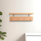 Shelf with Hooks, Solid Wood Bedroom Shelves for Wall, Wooden Coat Rack Wall Mount for Bathroom, Kitchen, Door Entryway (Beech, 38cm/14.96inch)
