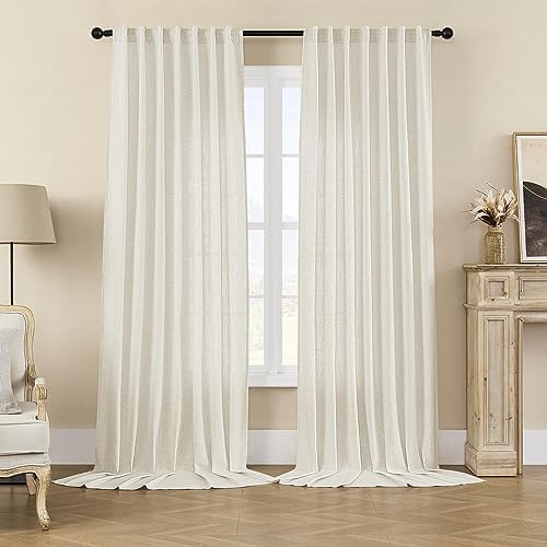 Joydeco Curtains, 108 Inches Long, 2 Panels Set, Farmhouse Drapes for Living Room, Semi-Blackout, Linen-Polyester, Ivory on Linen, Rod Pocket