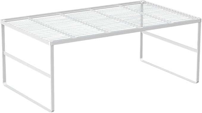 Kitchen Cabinet Storage Shelf Stackable Wire Spice Rack Organizer Heavy Duty Space Saver for Bathroom Bedroom Closet Laundry Room Office Countertop - White, Pack 1