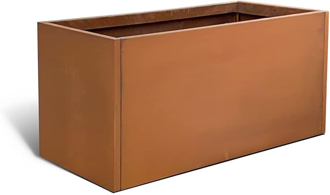 Corten Steel Planter Box Metal Outdoor Large Rectangular Rustic Durable Antique Detached for Commercial Residential Patio Deck and Backyard 24" x 12" x 12"