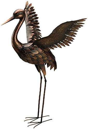 Regal Art & Gift Outdoor Garden Décor, Unique Bird Sculpture, Rustic Metal Bird Statues, Garden Ornaments, Bird Figurine for Lawn, Decorative Sculpture, Crane, Multi, Wings Up, 44" Height