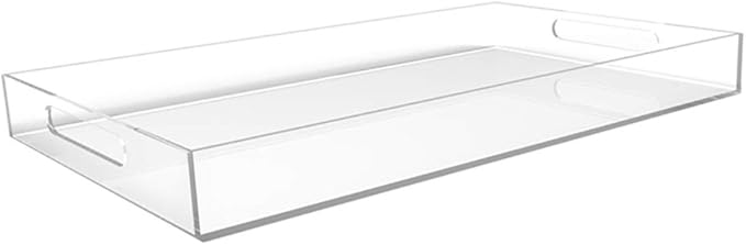 Clear Acrylic Serving Tray for Vanity, Bathroom, Ottoman, Desk and Décor with Handles (Rectangle, Large)