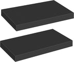 HOOBRO Floating Shelves for Wall, Wall Mounted Shelf Set of 2, 15.7" Hanging Shelf with Invisible Brackets, for Wall in Bathroom, Bedroom, Toilet, Kitchen, Living Room, Office, Black BK40BJ01