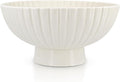 White Ceramic Fluted Decorative Bowl - 8 inch Fruit Footed Bowl for Kitchen Counter, Modern Key Pedestal Ruffle Bowl for Entryway Table & Home Organization-Fits Bread, Fruits, Salad or Popcorn