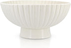 White Ceramic Fluted Decorative Bowl - 8 inch Fruit Footed Bowl for Kitchen Counter, Modern Key Pedestal Ruffle Bowl for Entryway Table & Home Organization-Fits Bread, Fruits, Salad or Popcorn