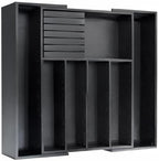 VaeFae Premium Bamboo Silverware Drawer Organizer Kitchen, Expandable Utensil Organizer with Knife Block, Cultery Tray with Divider for Flatware (Black)