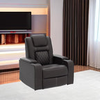CANMOV Electric Power Recliner Chair with USB Ports and Cup Holders, Breathable Leather Home Theater Seating with Hidden Arm Storage (Brown)