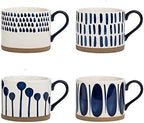Koja 15 oz. Elegant Hand Painted Decorative Large Porcelain Ceramic Mug Set. 4 Decorative Mugs. Colorful Gift Pack. Impress & Entertain Family & Guests. Dishwasher Microwave Safe.