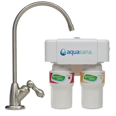 Aquasana Under Sink Water Filter System - Reduces PFAS, Lead, & Chlorine in Drinking Water - Under Counter Claryum Filtration for Kitchen - 2-Stage - Brushed Nickel Faucet - AQ-5200.55