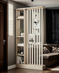 Wall Room Divider, Storage Cabinet Storage Display with Shelves, Modern Freestanding Wood Room Divider Screen, Wall Privacy Screens for Home Decorative (Beige+White,39.5" L x 9.5" W x 79.5" H)