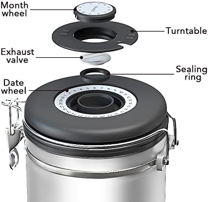 ShanSon Coffee Canister Airtight Stainless Steel Kitchen Food Storage Container with Date Tracker for Beans Grounds Tea Flour Cereal Sugar, 22OZ, Silver