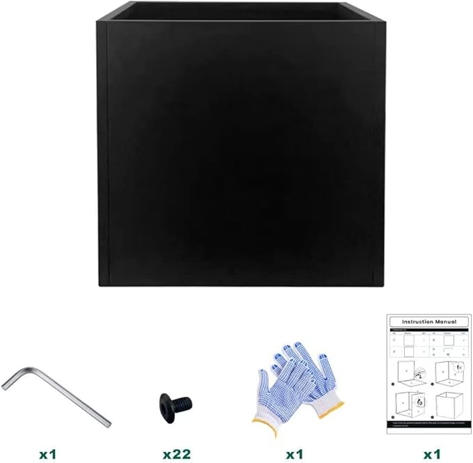 Galvanized Steel Planter Box Black Metal Planter Large Square Indoor Outdoor Planters Cube Steel Heavy Duty Flower Pot 32Inch Powder Coating Modern Commercial Residential for Patio, Deck, Yard, Garden