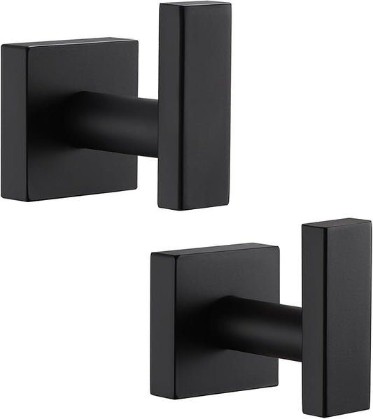 Angle Simple Bathroom Towel Hooks, Stainless Steel Robe Coat Hooks for Wall, Matte Black, 2 Pack