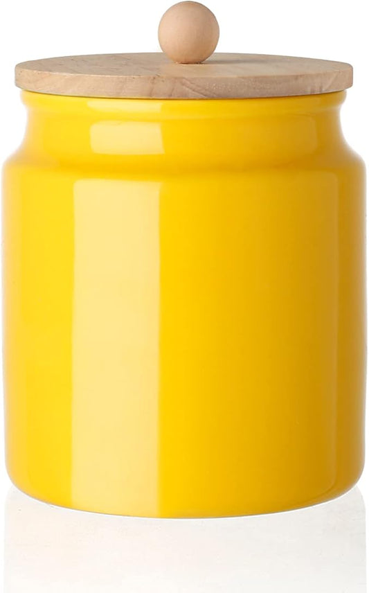 Sweejar Ceramic Kitchen Canisters, 28 FLOZ Porcelain Food Storage Jar with Airtight Seal Wooden Lid, Home Container Serving for Coffee Beans, Tea-leave, Sugar, Salt and More, Tool Bucket (Yellow)