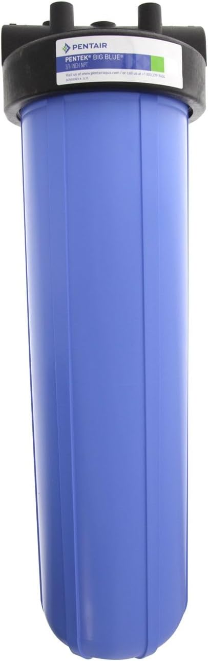 Pentair Pentek 150467 Big Blue Filter Housing, 3/4" NPT #20 Whole House Heavy Duty Water Filter Housing with High-Flow Polypropylene (HFPP) Cap and Pressure Relief Button, 20-Inch, Black/Blue