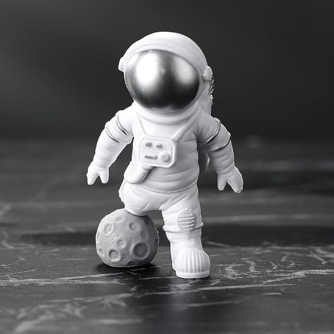 4 Pcs Silver White Astronaut Statues Set, Spaceman Sculpture Figurines Home Ornament Cake Toppers Gift
