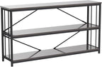 LVB Industrial Console Table, Metal and Wood Sofa Table, Rustic Entryway Table with Storage, Modern 3 Tier Shelf Long Foyer Tables Behind Couch for Home Living Room Hallway, Dark Gray Oak, 55 Inch