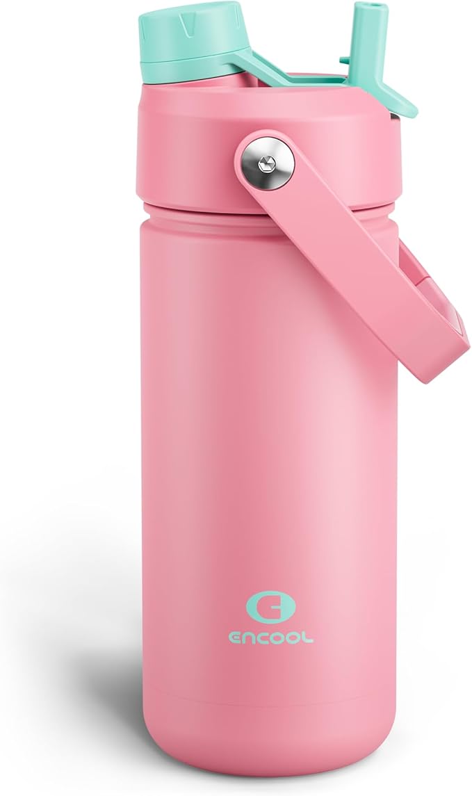 Insulated Water Bottle with Straw Stainless Steel Water Bottle, Leak-Proof, BPA-Free, Double Wall Vacuum Keeps Cold for 24 Hours for Sports, Travel, School (18 oz, Tulip)