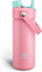 Insulated Water Bottle with Straw Stainless Steel Water Bottle, Leak-Proof, BPA-Free, Double Wall Vacuum Keeps Cold for 24 Hours for Sports, Travel, School (18 oz, Tulip)