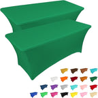 IVAPUPU 2 Pack 4FT Table Cloth for Rectangular Fitted Events Stretch Emerald Green Table Covers Washable Cover Spandex Tablecloth Protector for Party, Wedding, Cocktail, Banquet, Festival