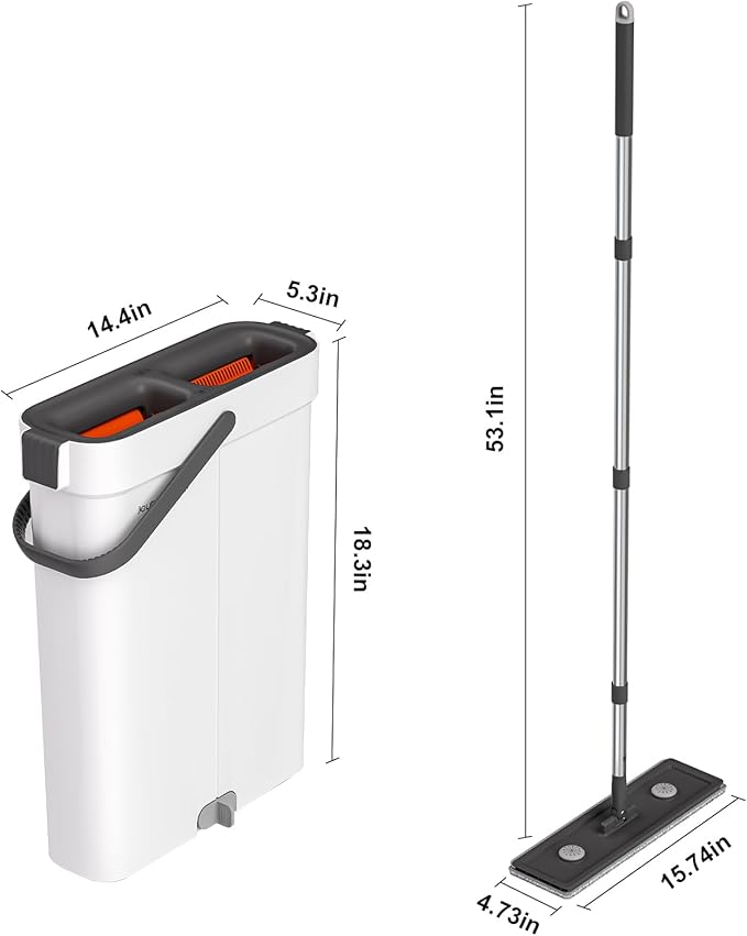 Mop and Bucket with Wringer Set,Hands Free Flat Floor Mop and Bucket,4 Washable Microfiber Pads Included,Wet and Dry Use, Home Floor Cleaning System for All Floor Types and Windows