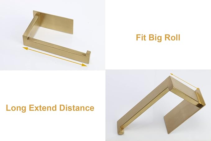 Toilet Paper Holder, Self Adhesive Tissue Holder Stainless Steel Rustproof Paper Roll Holder, No Drilling Easy to Install, Toilet Paper Rack Suitable for Office, Bathroom (Brushed Gold)