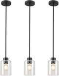 Black Pendant Lights Kitchen Island - Seeded Glass Pendant Light Fixture Multiple Stems Rods (3 Pack with Rod seeded Glass)