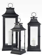 Serene Spaces Living Black Metal Hurricane Lantern with Clear Glass Panels – Hanging or Tabletop Decorative Lantern for Indoor & Outdoor – Weddings, Parties, Home Decor, 20" Tall & 7.75" Square