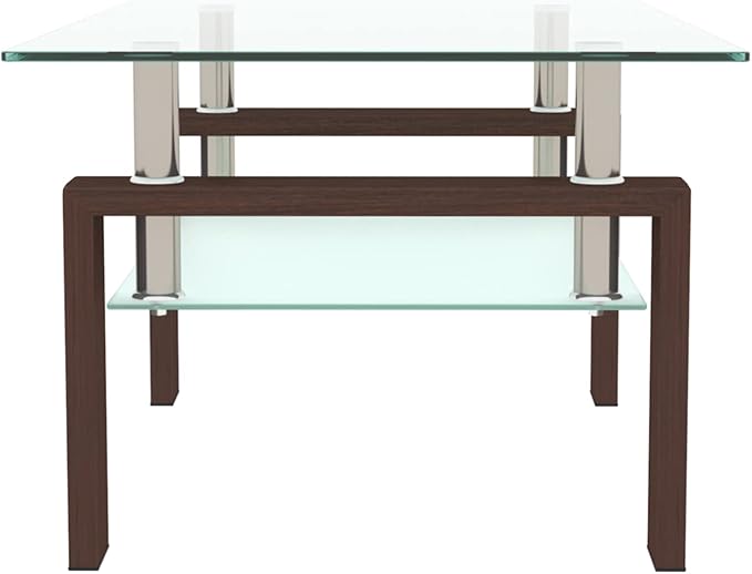 Glass Coffee Table for Living Room, Mordern Sofa Center Tables with Storage, Brown Metal Leg, Rectangle Tempered Glass Center Table Home Furniture