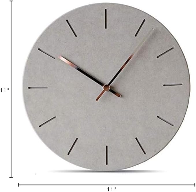 Stephanie Imports Modern Minimalist Concrete Hiding Gray (Numberless Dial) Silent Wall Clock
