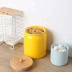 Sweejar Ceramic Kitchen Canisters, 28 FLOZ Porcelain Food Storage Jar with Airtight Seal Wooden Lid, Home Container Serving for Coffee Beans, Tea-leave, Sugar, Salt and More, Tool Bucket (Yellow)