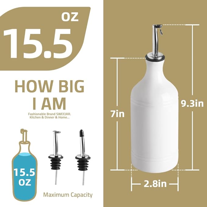 Sweejar Ceramic Olive Oil Dispenser Bottle, Opaque Oil Cruet Protects Oil to Reduce Oxidation, Suitable for Storage Oil, Vinegar, Coffee Syrups & Other Liquids, Pack of 1, 15.5 Fl Oz (Light Blue)