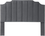 24KF Dark Gray Velvet Tufted Queen Upholstered Headboard, Modern Vertical Channel Design California Queen/Full Headboard with Stepped Silhouette Top Edge,Dark Gray