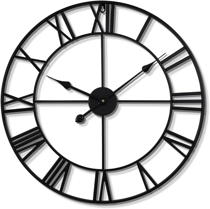 LEIKE 16" Large Wall Clocks Battery Operated, Round Modern Silent Non-Ticking Black Metal Wall Clock for Living Room Decor, Bedroom Kitchen (40cm Diameter, Black Roman Number)