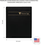 Planner Pad Spiral Bound January-December 2026/ Calender Year 8 1/2" x 11" Large 3-Tier Funnel Down 12 Month Organizer, Black Cover/Black Ink