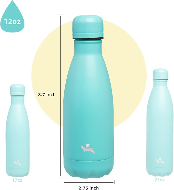 Insulated Water Bottles,12 oz Double Wall Stainless Steel Vacumm Metal Flask for Sports Travel,Turquoise