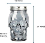 Set of 2 Skull Mason Jar Glasses with Lids | 16oz Reusable Halloween Drinking Glasses | Unique Skull Décor, Storage, & Canning Jars for Parties & Gifts